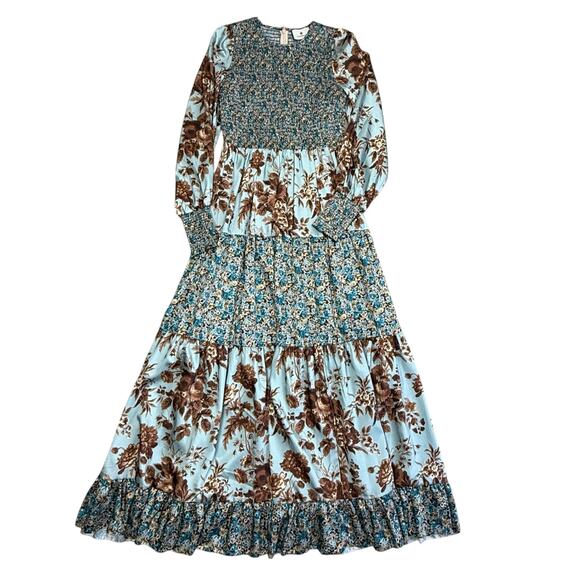 Tuckernuck Robin Egg Libby Mixed Floral Print Tiered Maxi Dress XS - Picture 4 of 8